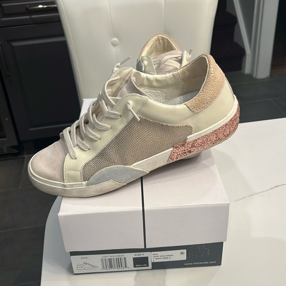 DolceVita - light gold mesh sneakers - size 9.  Gold, cream w pink sparkle heel - Picture 1 of 3